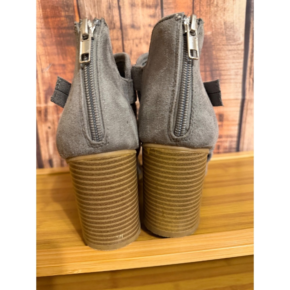 Grey Perforated Faux Suede Buckle Strap Block Heel Ankle Booties Mens